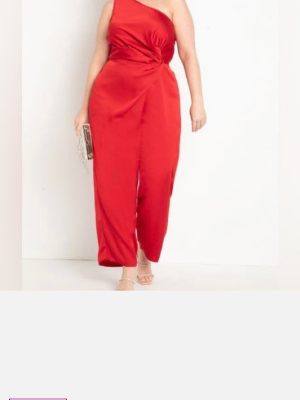 Eloquii One-Shoulder Red Twist-Waist Jumpsuit